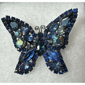 Vintage Signed WEISS Blue Rhinestone Butterfly Pin/Brooch